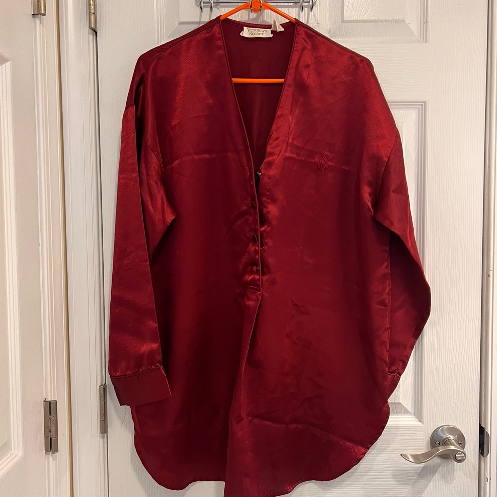 Victoria's Secret Vintage Maroon Satin‎ Pajama Top